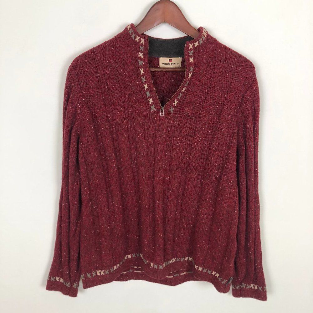 Woolrich Red Burgundy Knit 1/4 Zip Sweater Mock